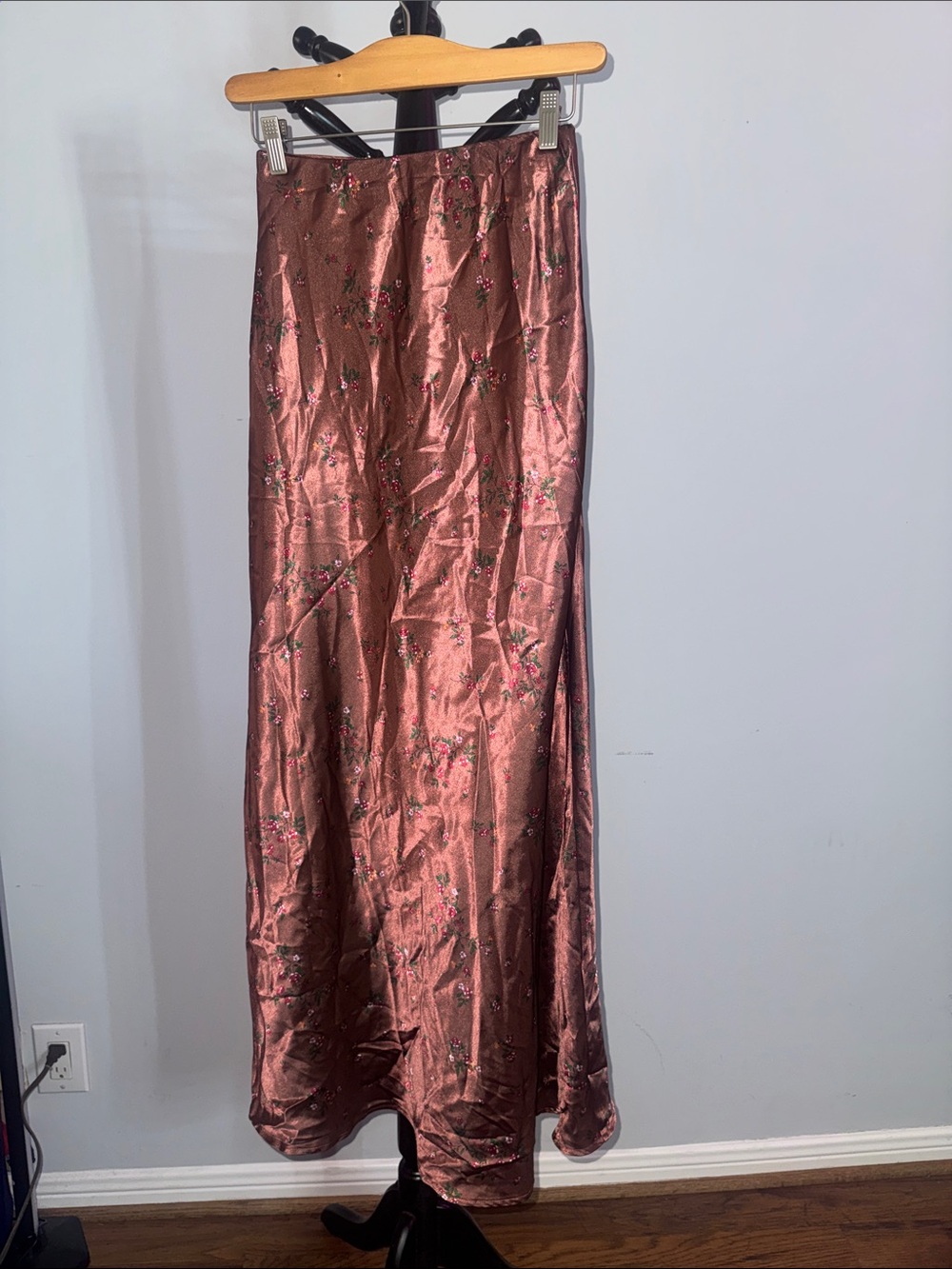 Silky Appeal Dark Rose Gold Floral Maxi Slip Skirt 31